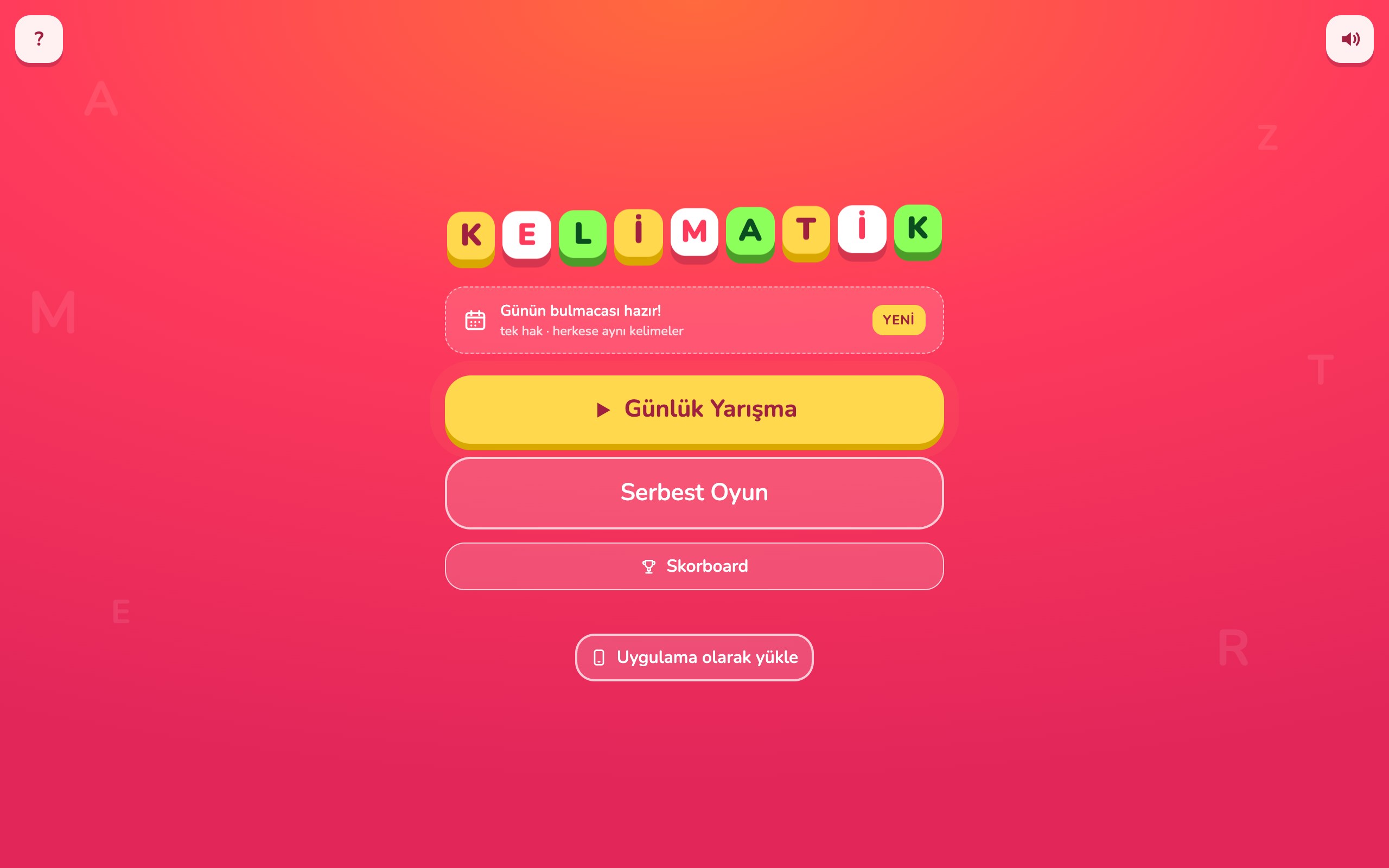 Kelimatik oyun ekranı